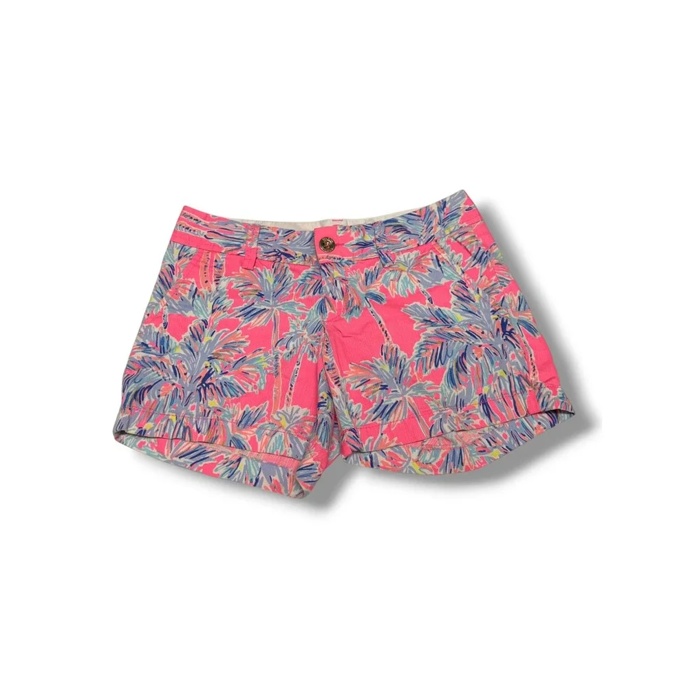 Lilly Pulitzer Callahan Shorts‎ Nice Stems Flamingo Palm Print Pink Cotton 00